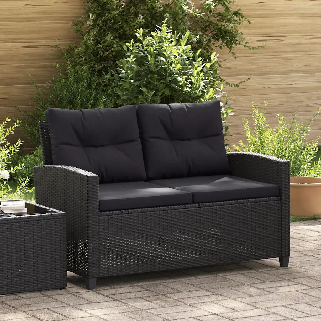 Divano da Giardino 2 Posti con Cuscini-Sofa da Giardino-Divano da esterno Nero 124 cm Polyrattan
