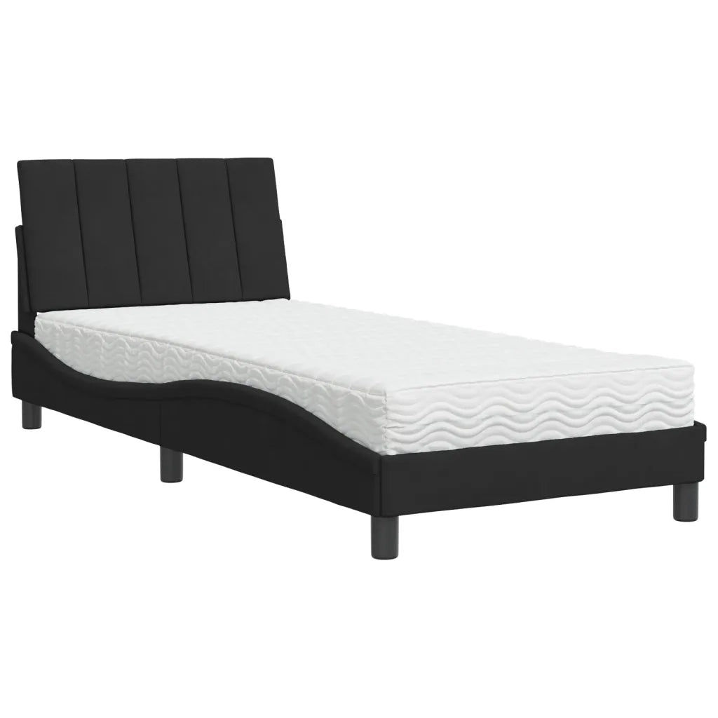 Letto con Materasso-Struttura Letto con Materasso Hanko Nero 90x200 cm in Velluto