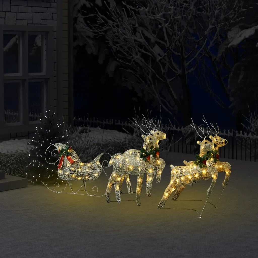 Renne e Slitta Decorazione Natalizia per Esterni 100 LED Oro 329830