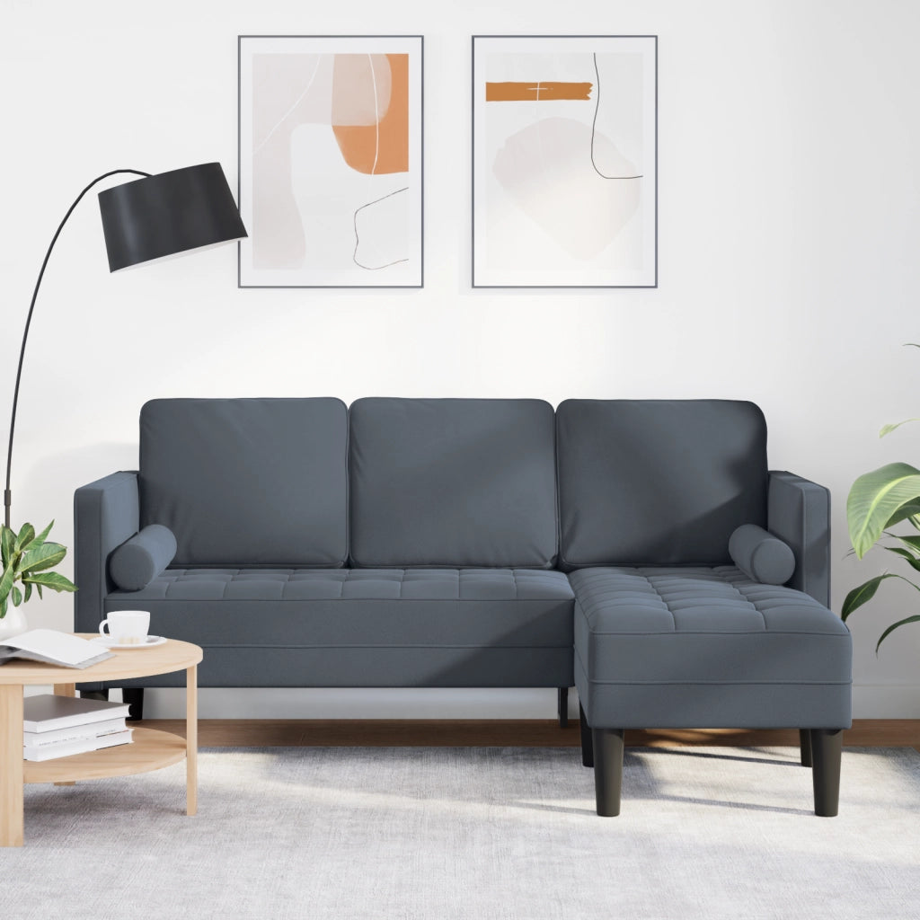 Sofa a 3 posti con chaise longue L grigio scuro in velluto 160 cm