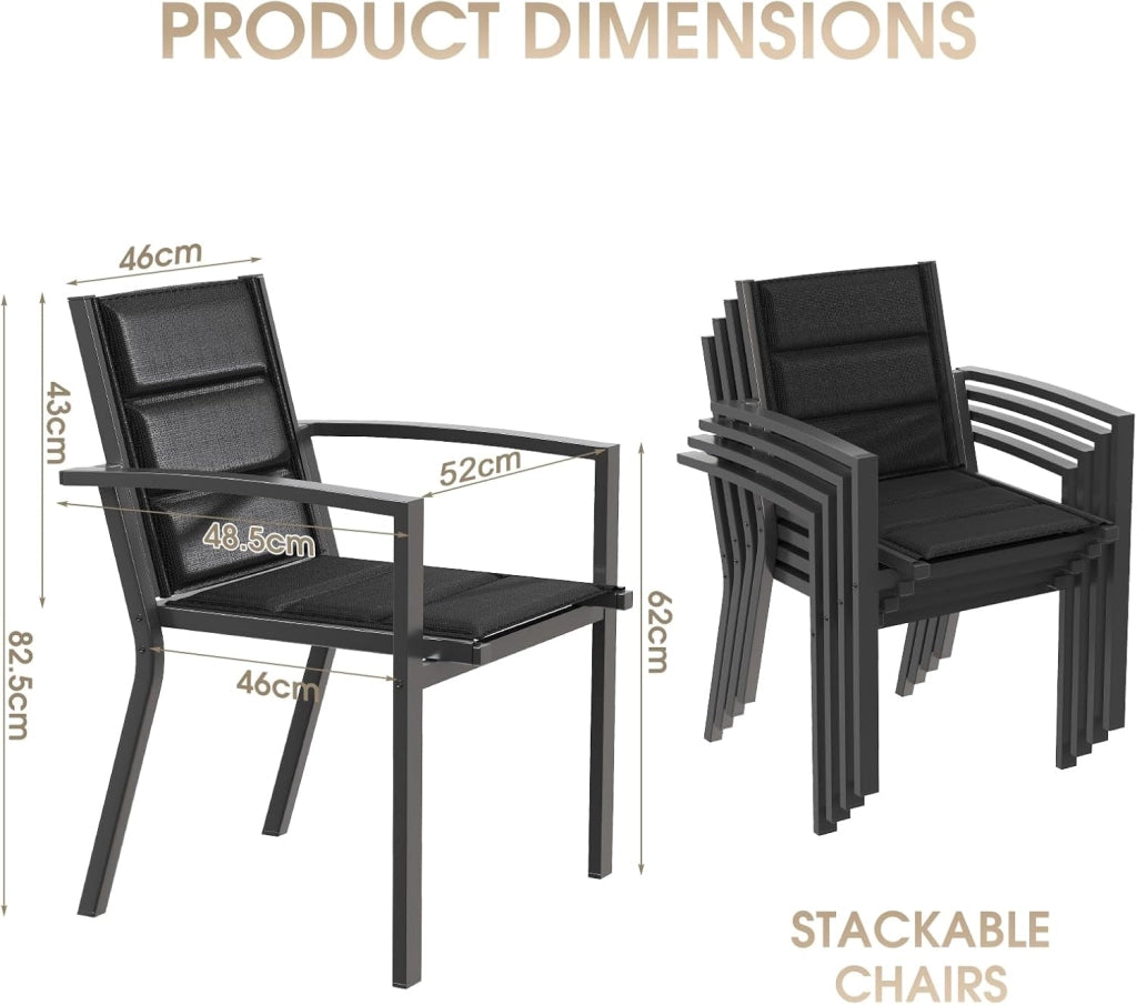 Set Di 4 Sedie Da Giardino, Sedie Da Esterno In Alluminio Per Esterni, Sedie Impilabili Poltrone Da Giardino, Per Giardino, Piscina, Terrazza, Sala Da Pranzo, Grigio Scuro