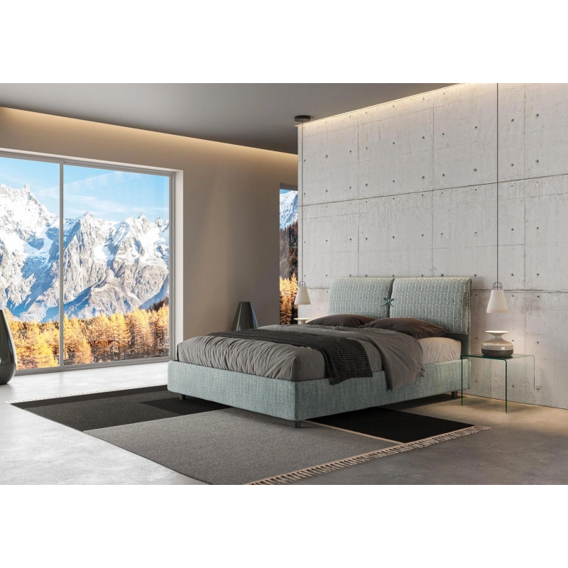 Letto imbottito Matrimoniale 160x210 cm tessuto Agata Mados - Con rete,Azzurro/Azzurro