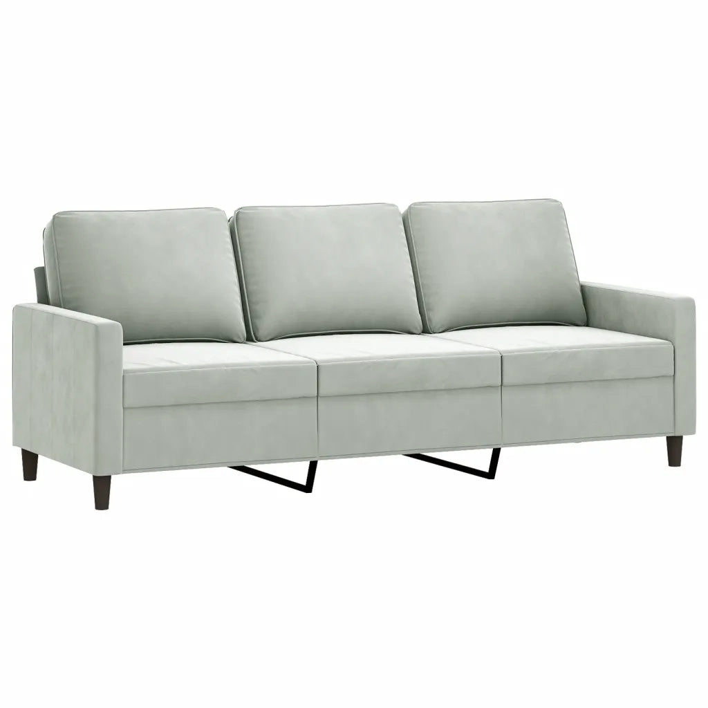 Divano a 3 Posti con Poggiapiedi Grigio Chiaro 180cm in Velluto 3201055
