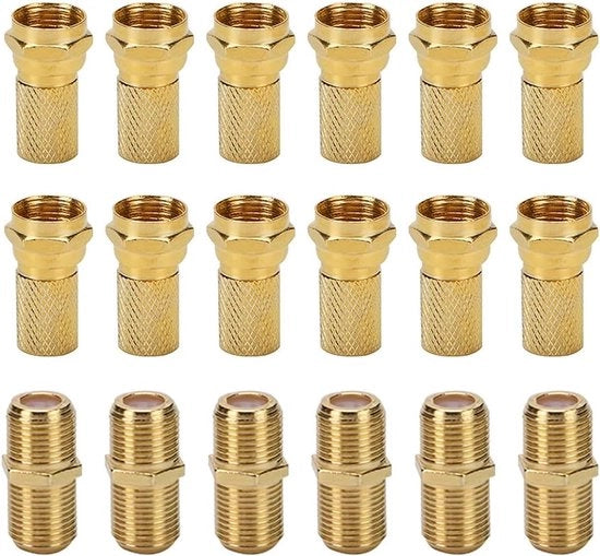 Set di connettori F - 6×connettori - 12×connettori F 7mm - rivestito di oro - cerniera in gomma - cerniera ampia - per satellite TV Sky/Freesat/Virgin Media