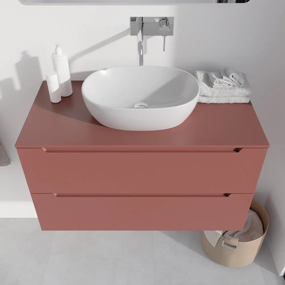Mobile bagno sospeso 100cm terracotta due cassetti soft-close con top | Bako