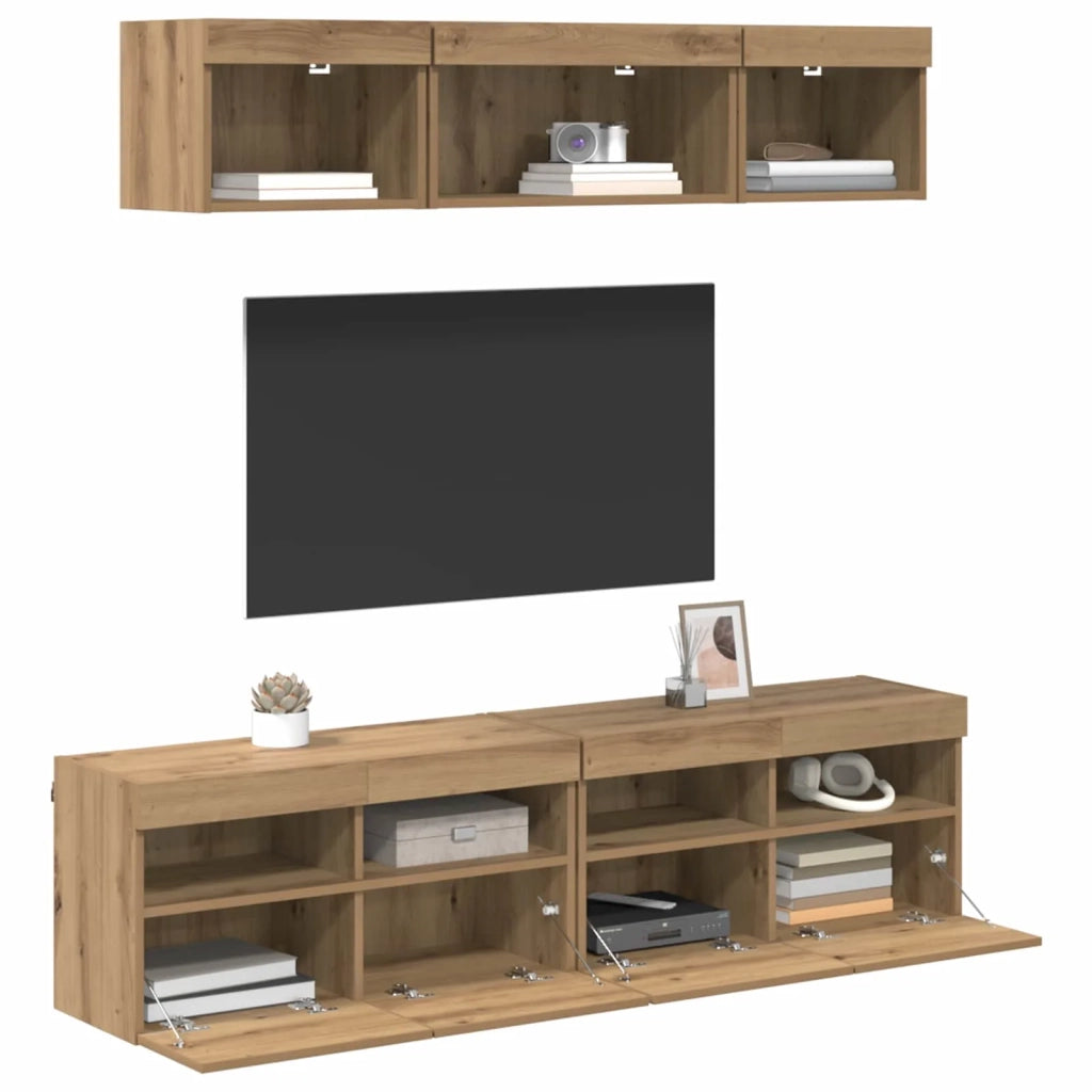 Mobile Porta TV con LED 5 pz-Credenza per TV Rovere artigianale 251092