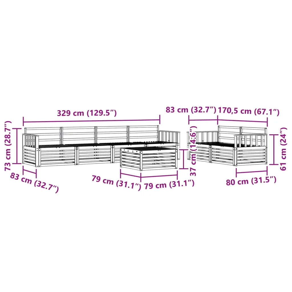 Set di divani da esterno 7 pcs Naturale