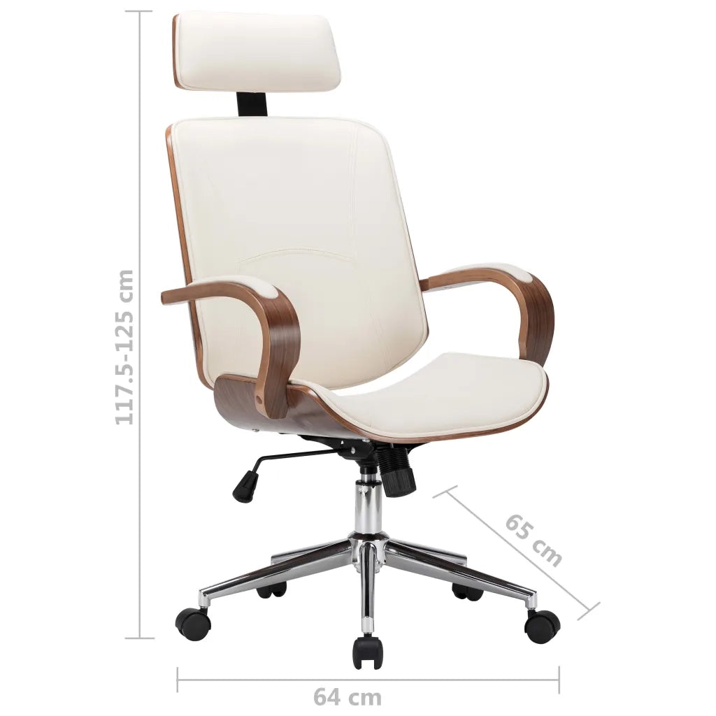 Sedia Girevole con Poggiatesta Crema Similpelle e Legno Curvato 283136
