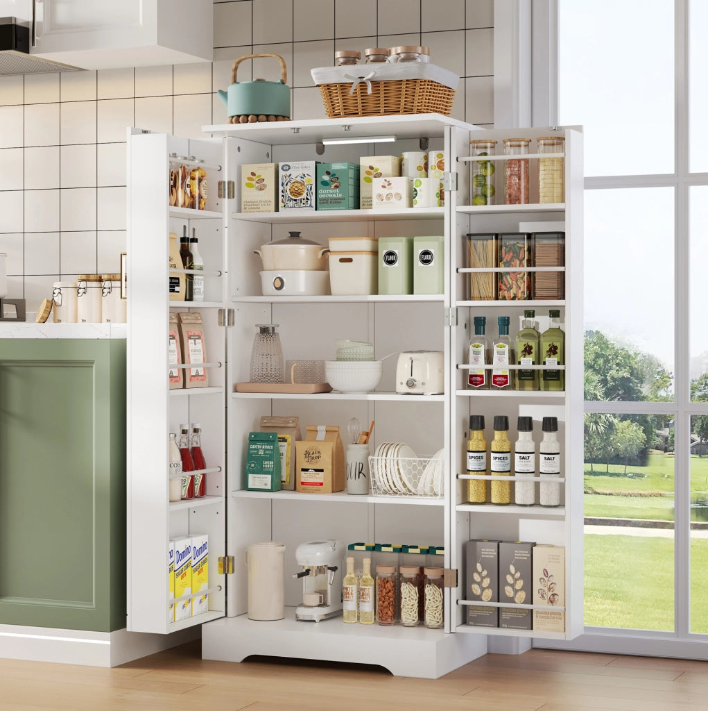 Credenza da cucina 60x35x128 cm salvaspazio con luce LED con sensore bianco