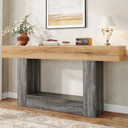 Consolle con ripiano inferiore e struttura a U, in truciolare effetto legno, naturale, 160 × 30 × 82,5 cm