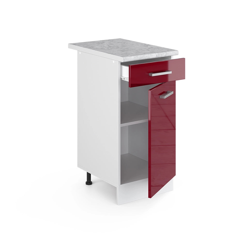 Vicco Base universale Rosso bordeaux lucido 40 cm con cassetto, con piano di lavoro