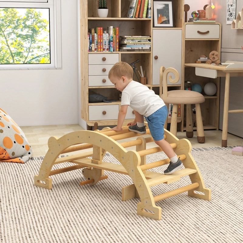 Arco da arrampicata Montessori 2 in 1 in legno naturale, 110 x 52 x 45 cm, per bambini 2-4 anni
