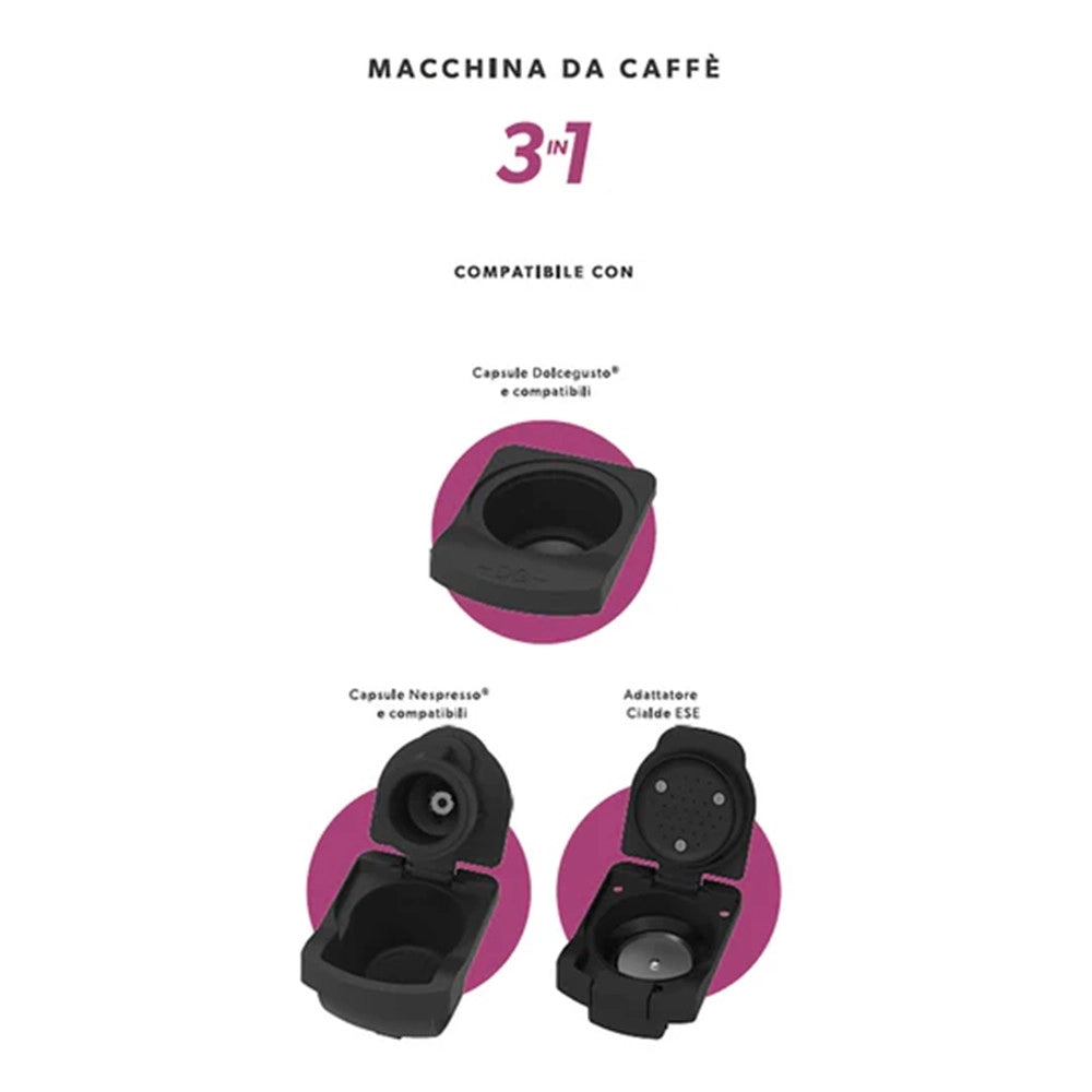 Trade Shop - Macchina Da Caffè 3in1 1400w Adattatori Compatibile Capsule Nespresso Dolce Gusto Cialde -