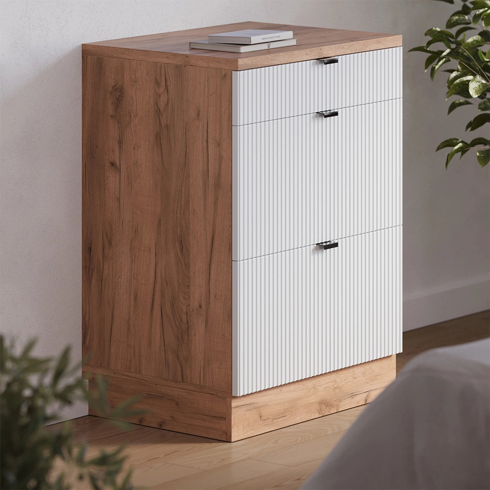 Mobile per mansarda Rion Ondulazione bianca/Rovere dorato 60 x 83.8 cm senza inclinazione con 3 cassetti Vicco
