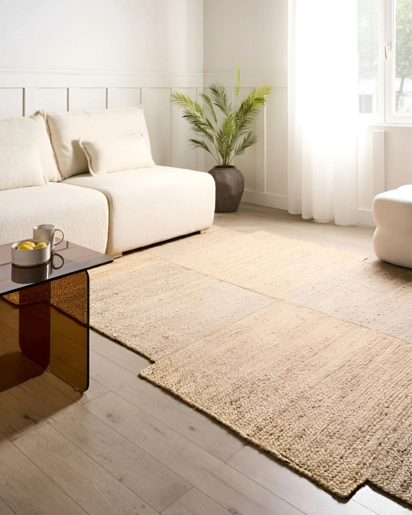 Tappeto beige in juta 200 x 300 cm Asimmetrico intrecciato Stile rustico Soggiorno Camera da letto