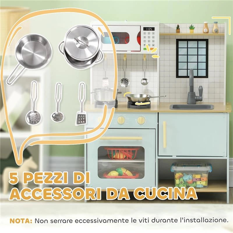CUCINA GIOCATTOLO PER BAMBINI CON FORNELLI E ARMADIETTI, IN ACCIAIO, LEGNO E PP, 72X33X85.2 CM, BLU E BIANCO
