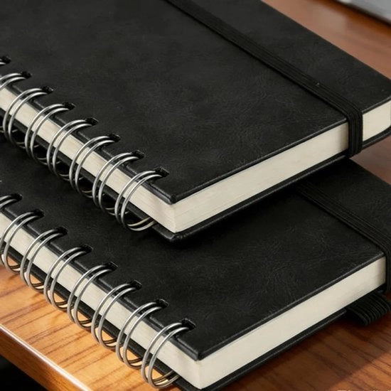 Planner A5, formato aperto, legato con spirale, copertina rigida, taschini interni, spazi per appuntamenti e note con segnalibri.