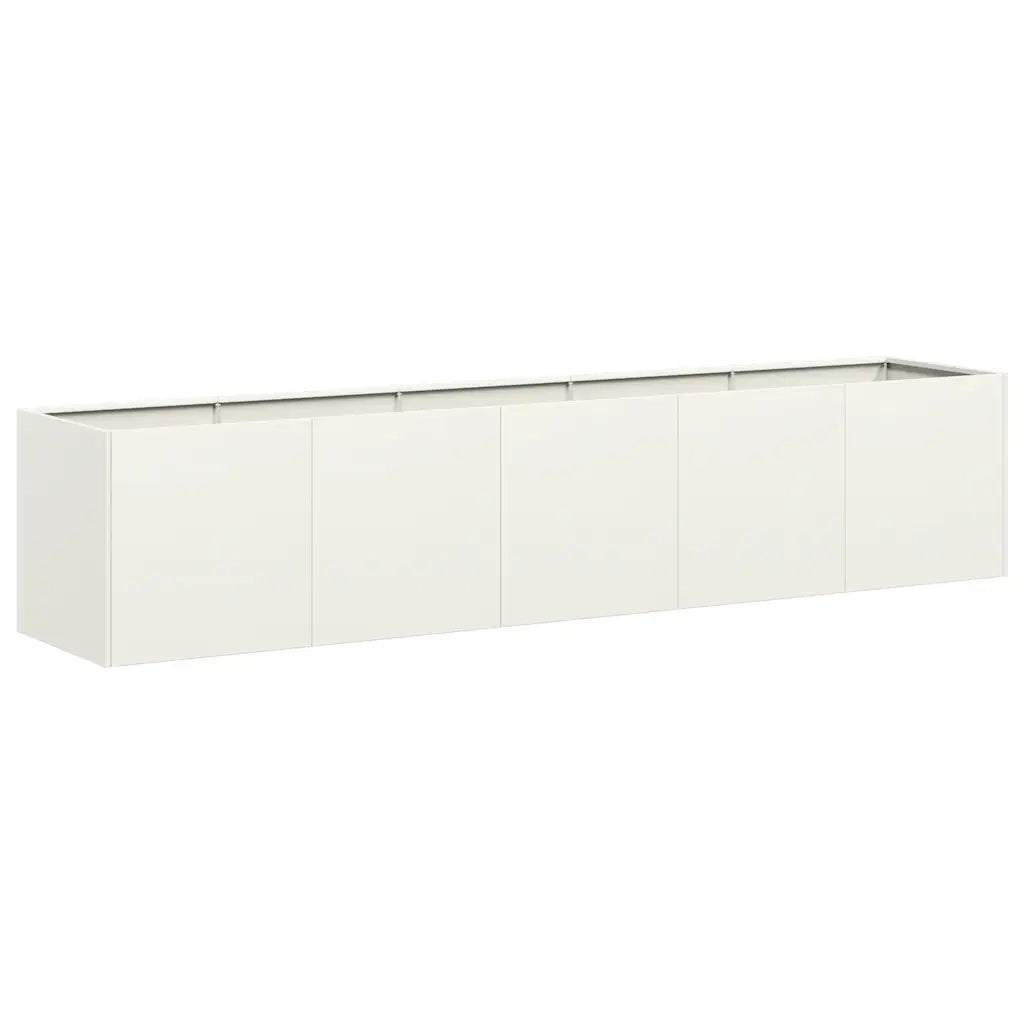 Fioriera rettangolare da esterno dal design moderno 200 x 40 x 40 cm con drenaggio efficiente realizzata in acciaio laminato a freddo bianco 02_0051472
