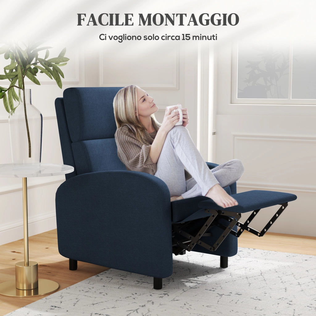 Poltrona Relax Reclinabile Manualmente a 160¡ã con Poggiapiedi in Tessuto, Blu