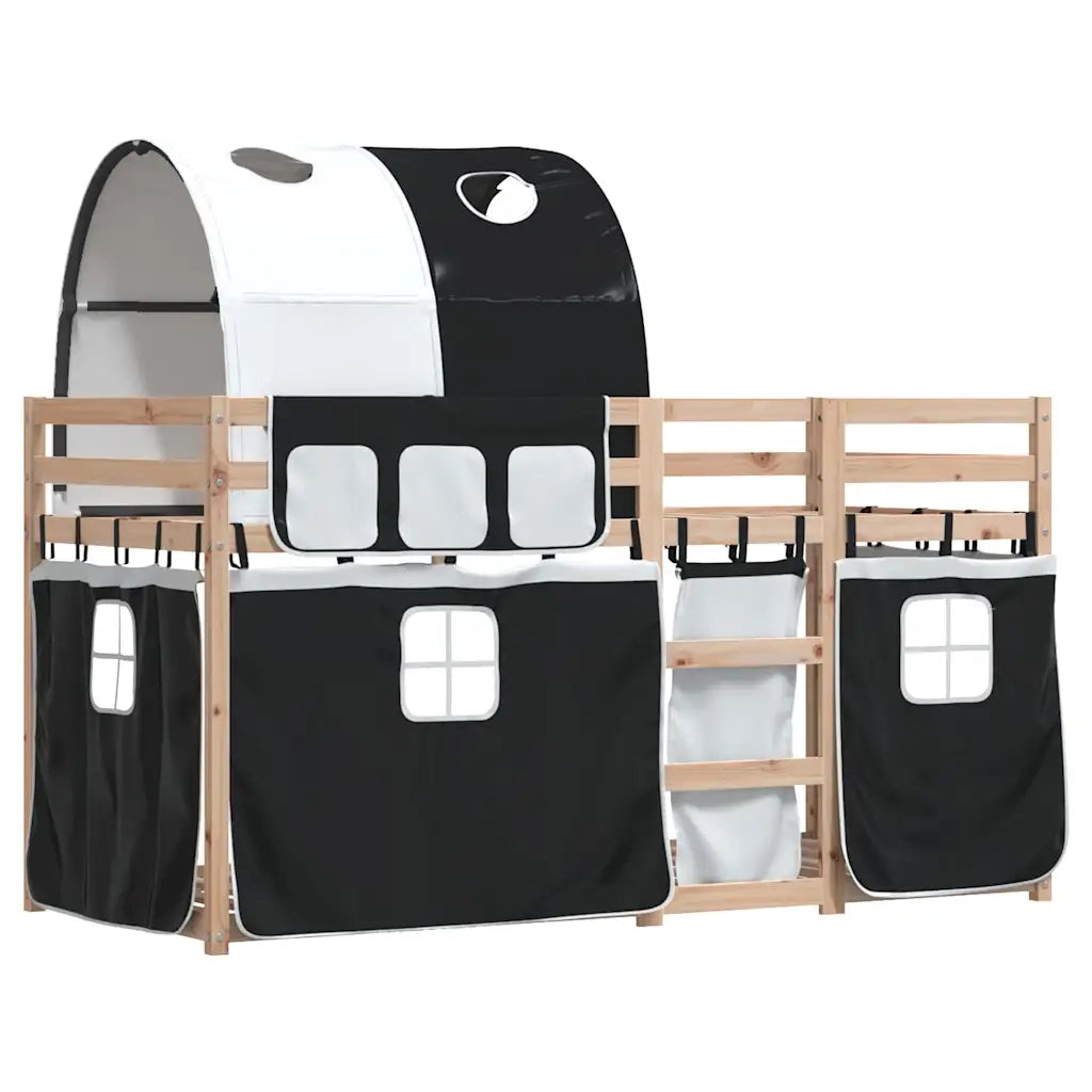 Letto singolo | Letto per adulti | Letto a Castello senza Materasso Bianco e Nero 90x200cm in Pino