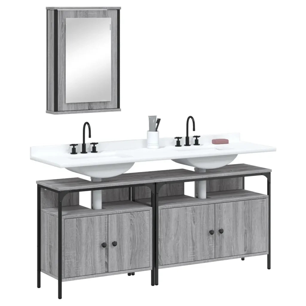 Set Mobili da Bagno | Armadio da bagno 3 pz Grigio Sonoma in Legno Multistrato