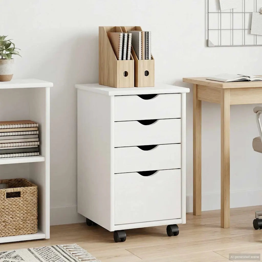 Mobile con Ruote Bianco 34 x 39 x 56 cm Legno di pino massiccio
