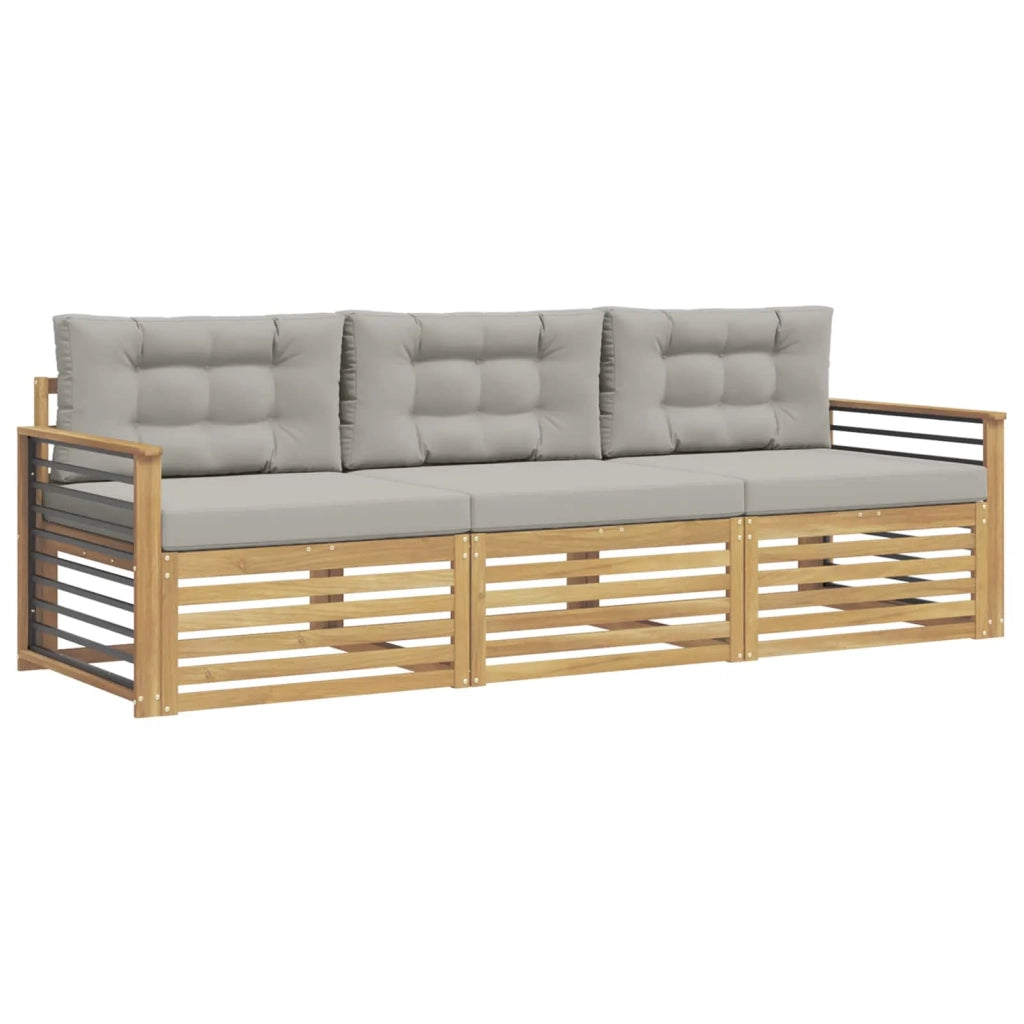 Set di divani da esterno 3 pz Bianco e Grigio Chiaro Poliestere 3389976