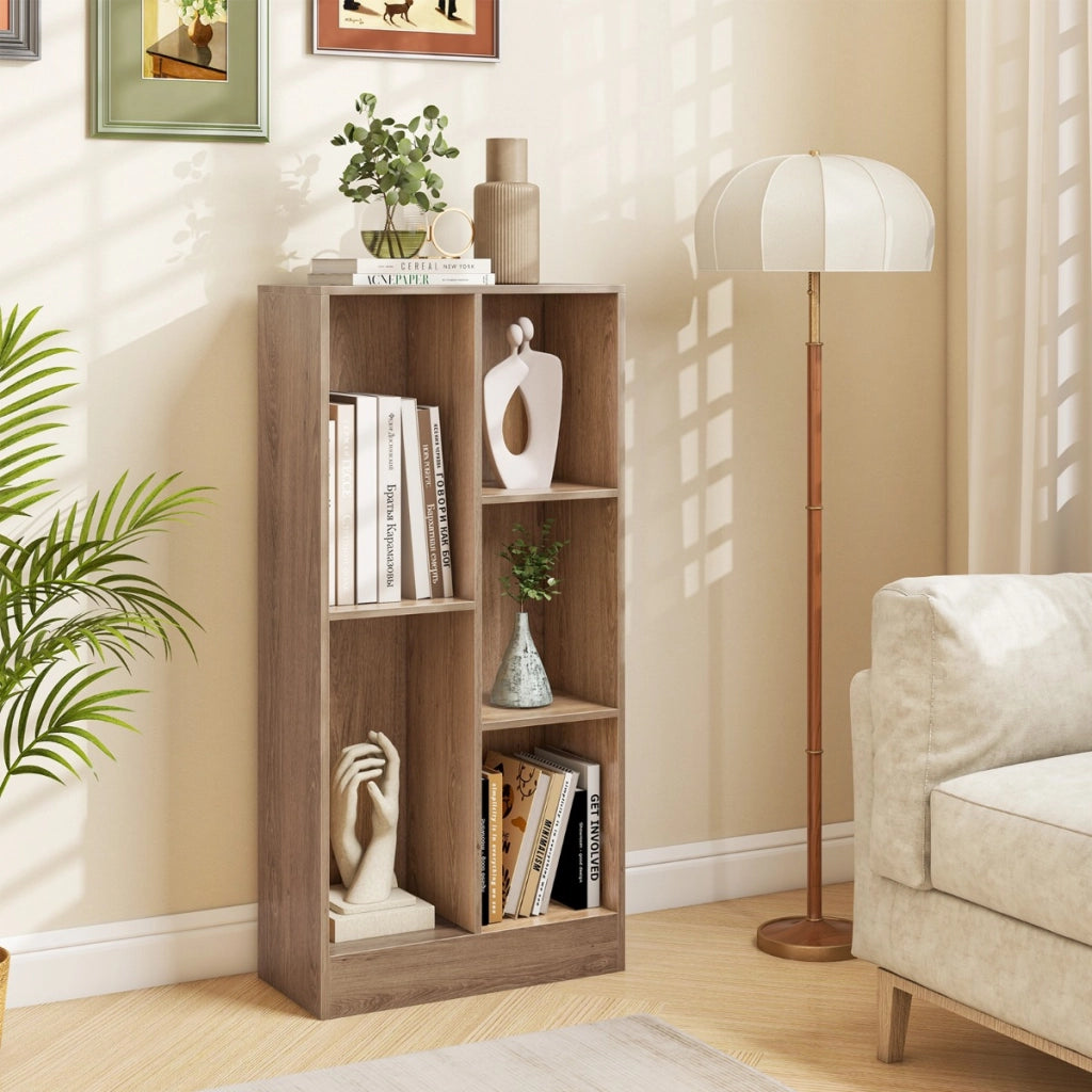 Libreria a 5 cubi con 2 kit antiribaltamento, Organizzatore di stoccaggio autoportante a 3 livelli in legno Naturale-Librerie
