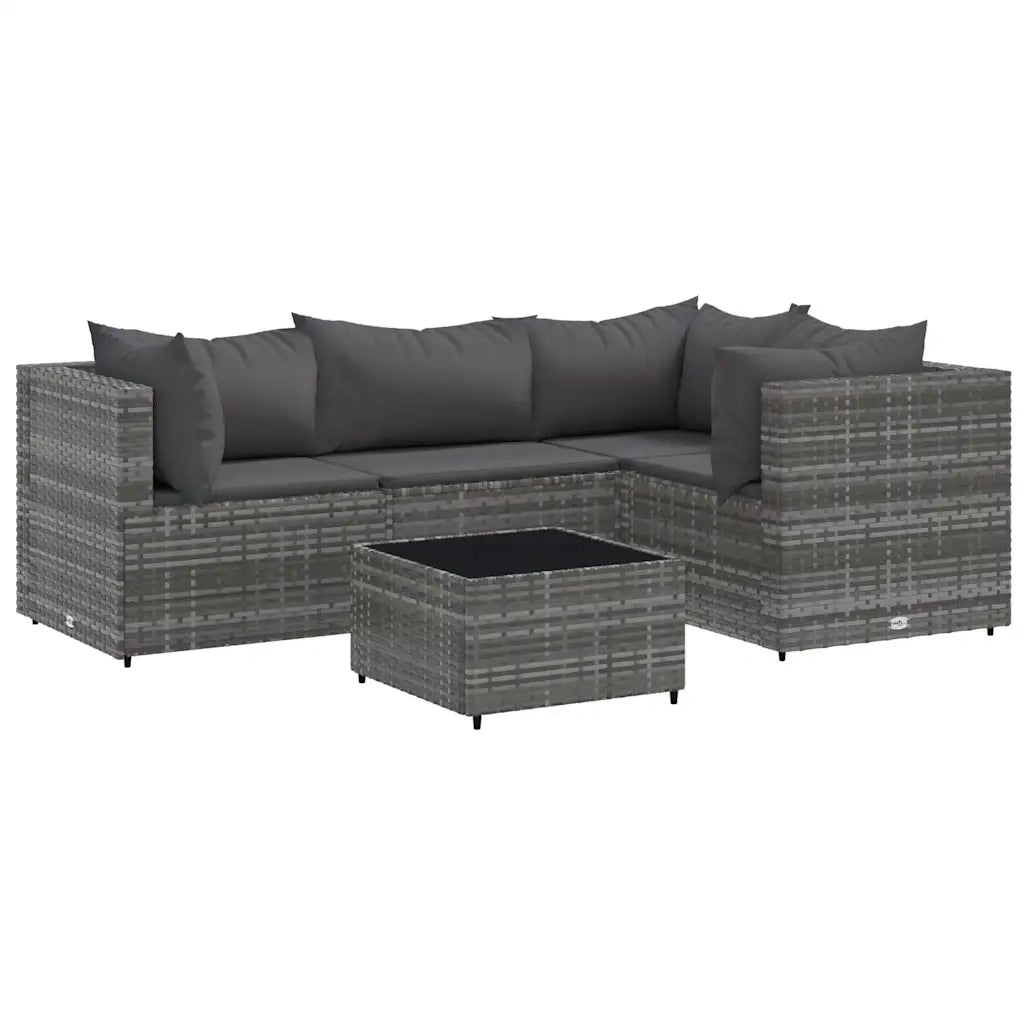 vidaXL Set Divani da Giardino 5 pz con Cuscini in Polyrattan Grigio