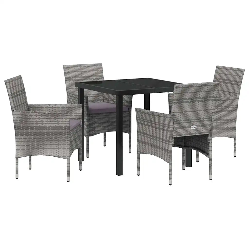 Set da Pranzo per Giardino con cuscino 5 pcs Grigio polyrattan