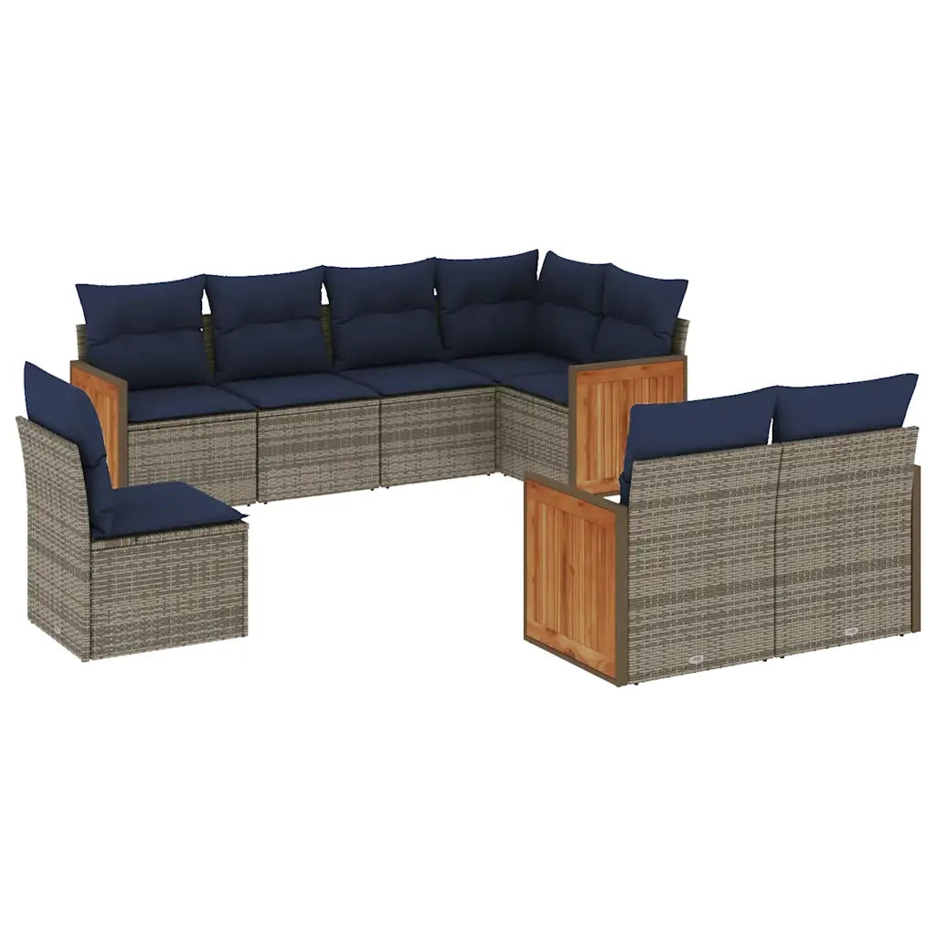 Set Divani da Giardino 8 pz con Cuscini Grigio in Polyrattan 3227846
