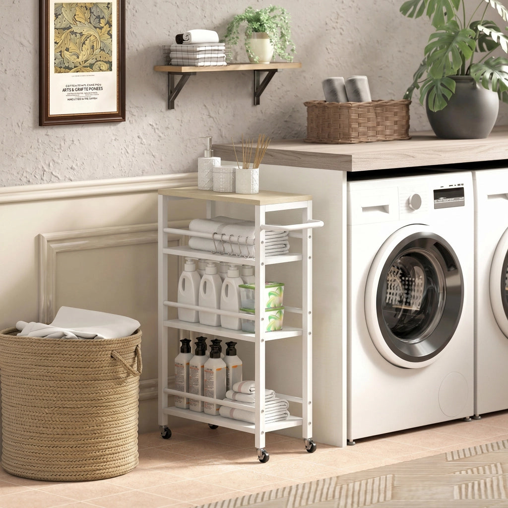 Carrello da cucina 4 ripiani con portasciugamani e 6 ganci ¨C Xylo ¨C 50x20x81 cm quercia