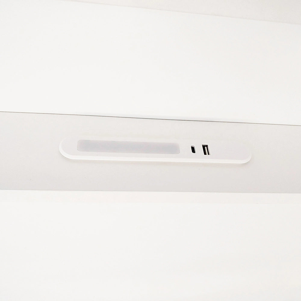 Letto bambino-Xylo-90x200 cm-USB-C, LED, testiera contenitore, bianco