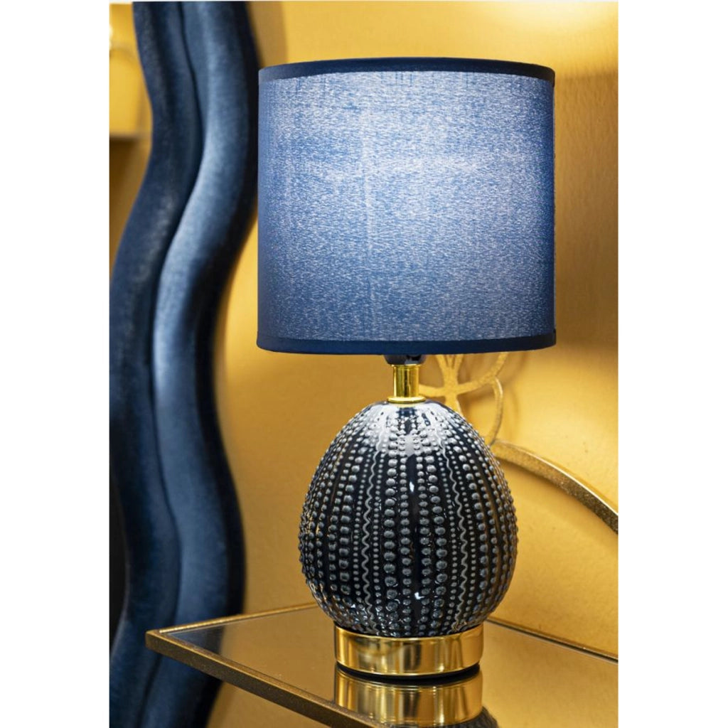 Lampada da comodino Flavi Blu in ceramica con paralume in tessuto — O 15 cm