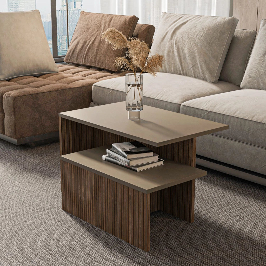 Tavolo nido in legno 2 pezzi "Twins" 72 x 45 x 42 cm - Taupe