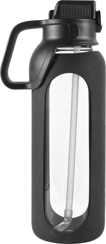 Ottimo waterfles da 2 litri con maniglia in canna - grande waterfles da 2 litri con copertura in silicone - per allenamento in palestra - BPA libero