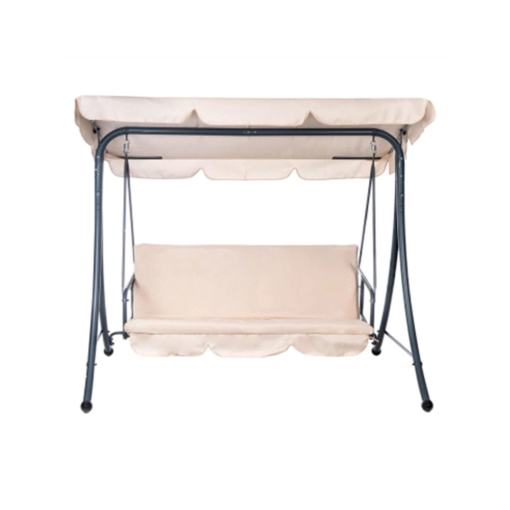 Trade Shop - Dondolo Letto Da Giardino 3 Posti Con Tettuccio Parasole Orientabile Struttura In Acciaio - Beige