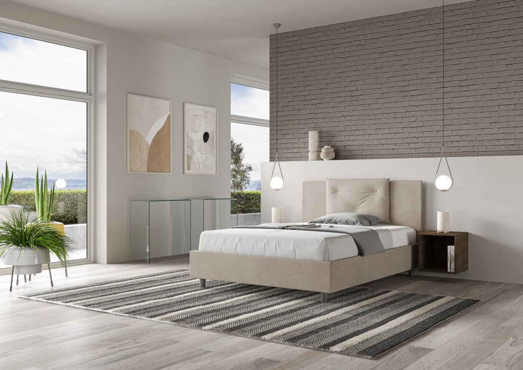 BS COM Letto una piazza e mezza contenitore imbottito 130x200 microfibra sabbia