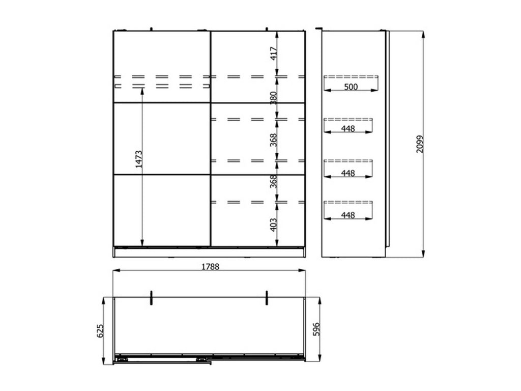Armadio Camera da Letto Cerchio, Guardaroba Grande 5 Ripiani, 179x210h cm Nero Antracite