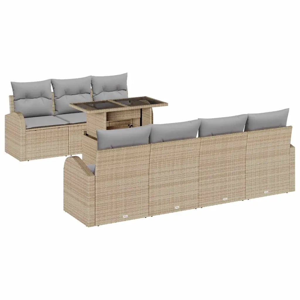 Set Divano da Giardino 8 pcs Beige Rattan in Polipropilene