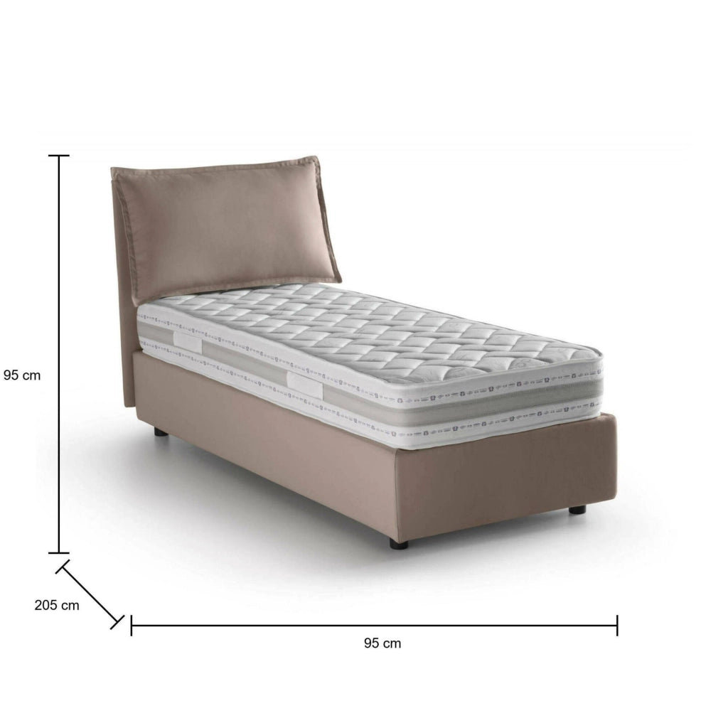 Letto singolo Aren, Letto contenitore con rivestimento in tessuto, Made in Italy, Apertura laterale, con materasso cm 80x190 incluso, Tortora