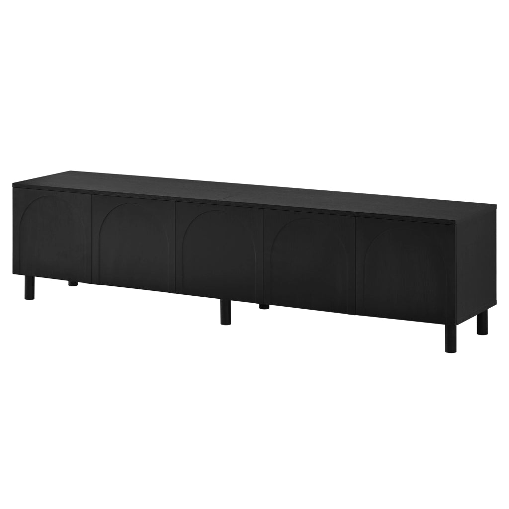 Mobile TV con 5 ante e passacavi; per soggiorno; in MDF; 180×38×45 cm; nero