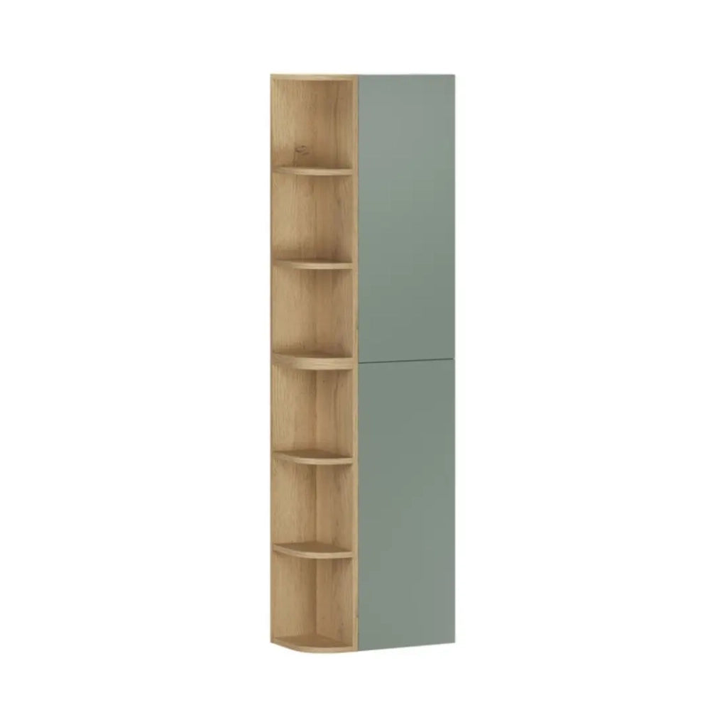 Mobili componibili OSTER 45cm – mobili sospesi verde salvia 1 porta e 6 nicchie arrotondate in rovere chiaro