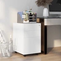Mobiletto 3 cassetti scorrevoli archivio ufficio su ruote con serratura classificatore documenti 37 x 43,5 x 60 cm bianco