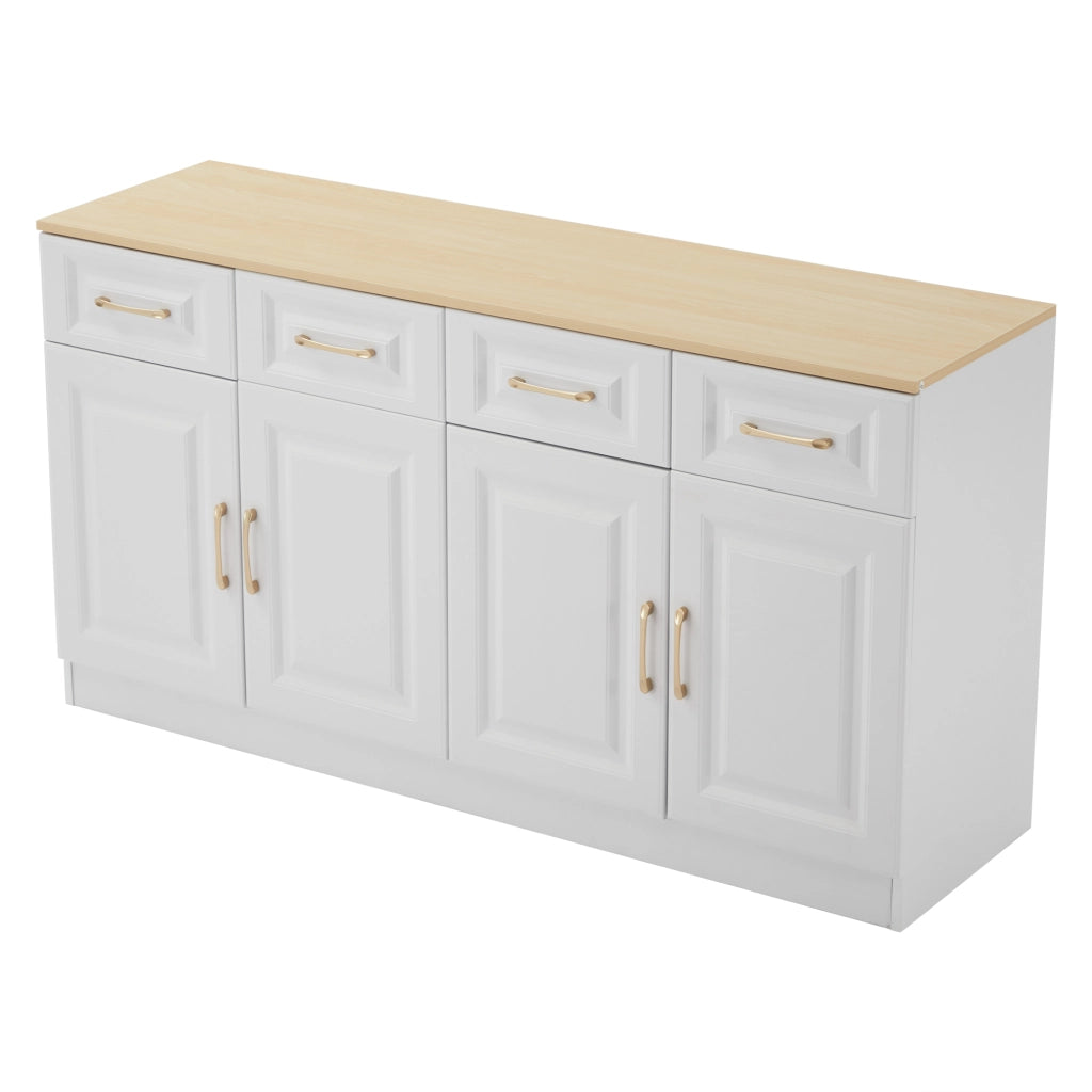 Credenza buffet 140 cm con 4 cassetti e 4 ante; bianco e rovere; in truciolare