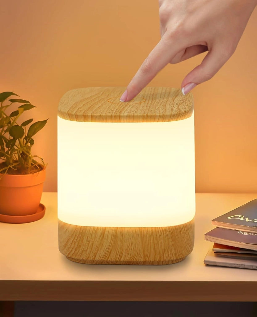 ZMH Lampada da tavolo LED wireless effetto legno touch dimmerabile USB ricaricabile 3600mAh 3 temperature colore