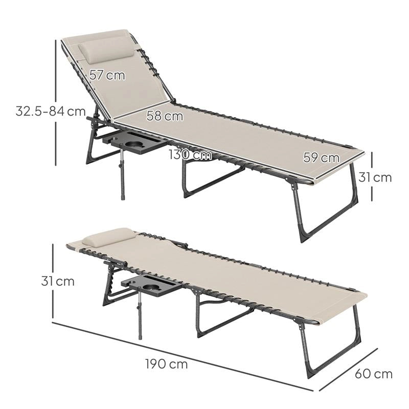 SDRAIO PIEGHEVOLE E RECLINABILE A 5 LIVELLI CON TAVOLINO LATERALE E TASCA 60X190X31 CM CREMA