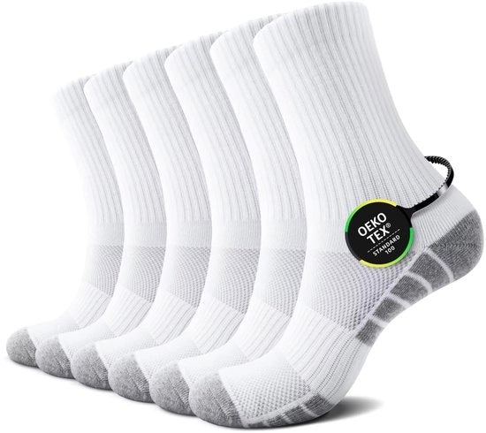Badstof Sportokken di Alta Qualità - 6 Paia - Calze da Allenamento in Cotone - Calze da Tennis - Calze per le Gambe - Respiranti e Comodi - Calze Sportive