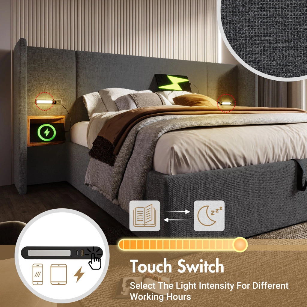 Letto Contenitore 180 x 200 cm; Letto Matrimoniale con USB; Type-C e Lampada