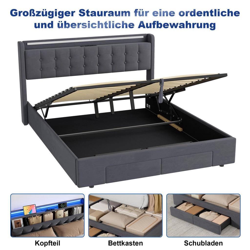 Letto contenitore 160x200 cm, colore grigio
